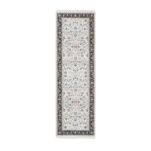 Ivory, Nain All Over Design 250 KPSI Wool and Silk Hand Knotted, Runner Oriental Rug