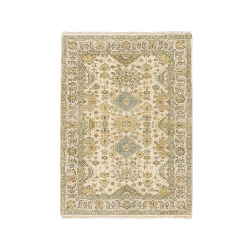 Ivory, Karajeh Design, Soft and Pure Wool, Hand Knotted, Oriental Rug