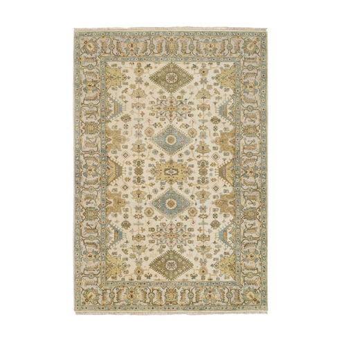 Ivory, Hand Knotted with Soft Colors, Karajeh Design, Soft Pure Wool, Oriental Rug