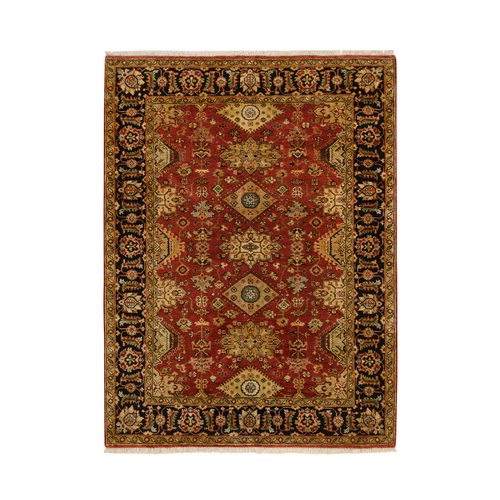 Brick Red, Karajeh Design with Bold Colors Pure Wool, Hand Knotted Oriental Rug