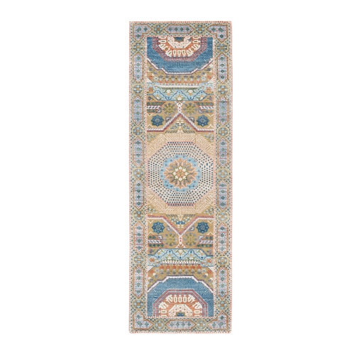 Colorful, Mamluk Design, Textured Wool and Plant Based Silk, Hand Knotted, Oriental, Runner Rug