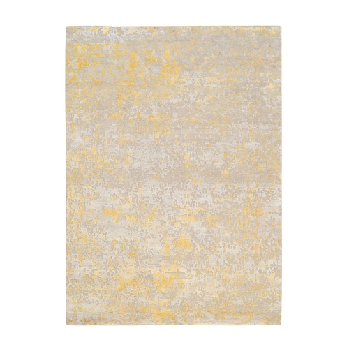 Gold, Abstract Design Wool and Silk, Hi-Low Pile Hand Knotted, Oriental Rug