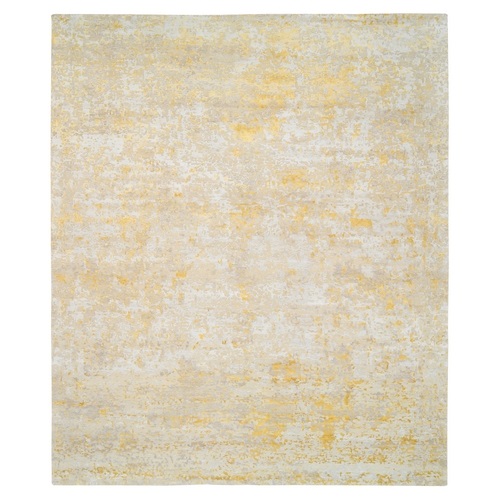 Gold, Abstract Design Wool and Silk, Hi-Low Pile Hand Knotted, Oversized Oriental Rug