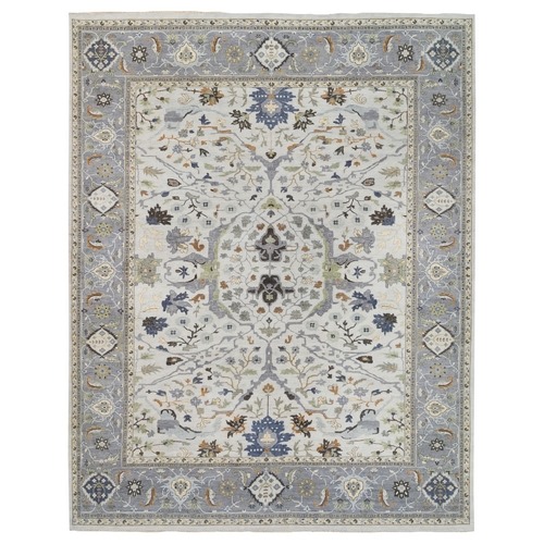 Light Gray, Denser Weave Oushak with Floral Motifs, Soft Wool Hand Knotted, Oversized Oriental Rug