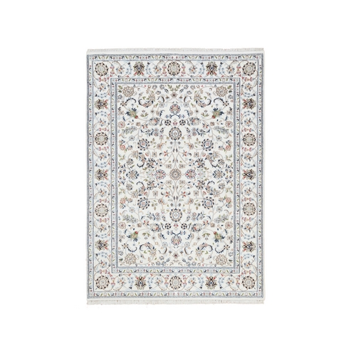 Ivory, Nain with All Over Flower Design, 250 KPSI Wool Hand Knotted, Oriental Rug