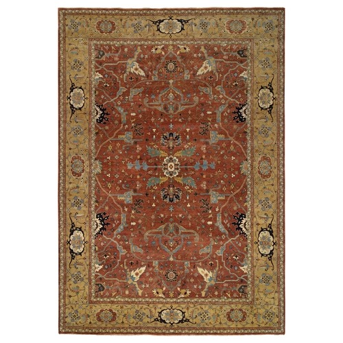 Terracotta Red, Hand Knotted Antiqued Fine Heriz Re-Creation, Soft Wool, Oriental Rug