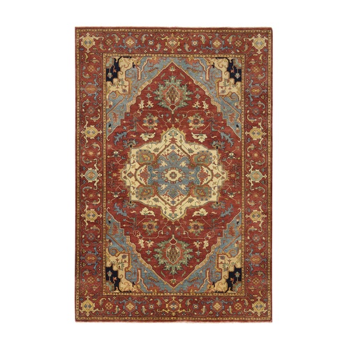 Terracotta Red, Pure Wool Hand Knotted, Antiqued Fine Heriz Re-Creation Densely Woven Natural Dyes, Oriental Rug
