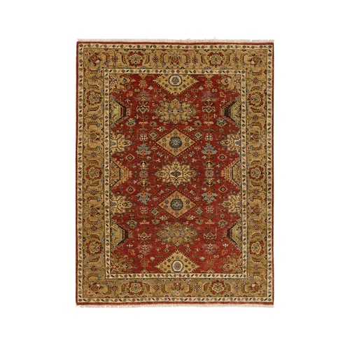 Red-Gold Organic Wool Hand Knotted Karajeh Design Oriental Rug