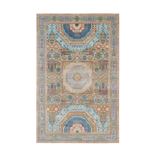 Colorful, Mamluk Design, Textured Wool and Silk Hand Knotted, Oriental Rug