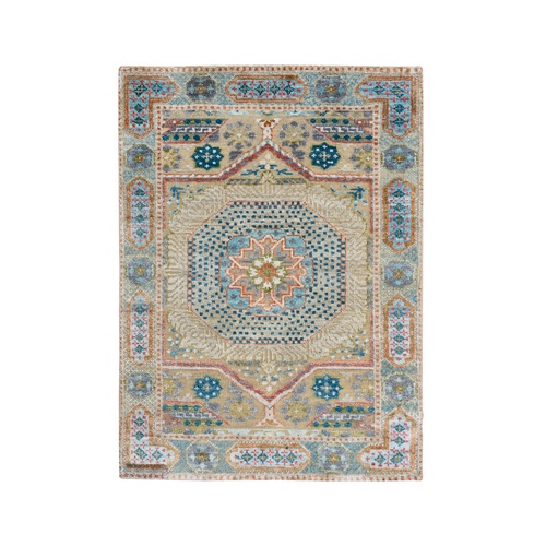 Colorful, Mamluk Design, Textured Wool and Silk Hand Knotted, Mat Oriental Rug Colorful, Mamluk Design, Textured Wool and Silk Hand Knotted, Mat Oriental Rug