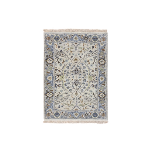 Light Gray Oushak Hand Knotted with All Over Design Dense Weave Wool Mat Oriental Rug