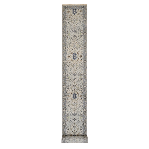 Light Gray Oushak with All Over Design Hand Knotted Dense Weave Wool Oriental Runner 
