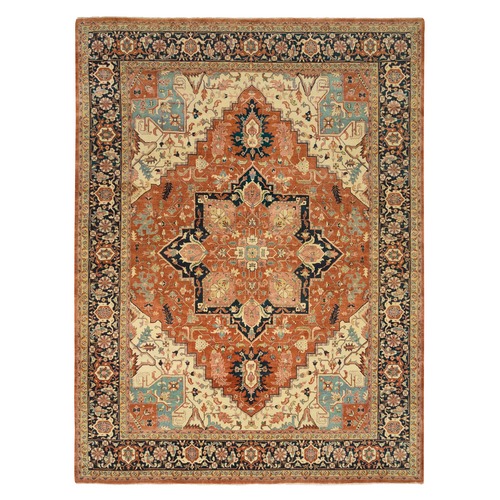 Terracotta Red, Antiqued Fine Heriz Re-Creation, Densely Woven Natural Dyes, Pure Wool Hand Knotted, Oriental Rug