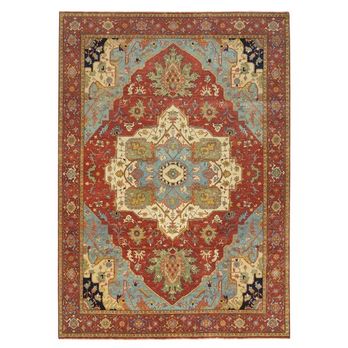 Terracotta Red, Antiqued Fine Heriz Re-Creation, Densely Woven Natural Dyes, Soft Wool Hand Knotted, Oriental Rug
