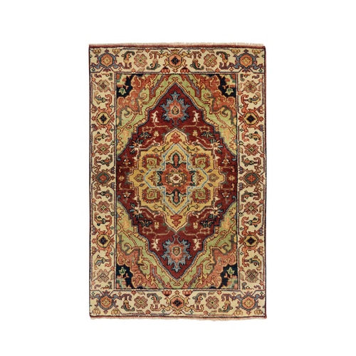 Terracotta Red, Natural Dyes Hand Spun Wool, Hand Knotted Antiqued Fine Heriz Re-Creation Densely Woven, Mat Oriental Rug