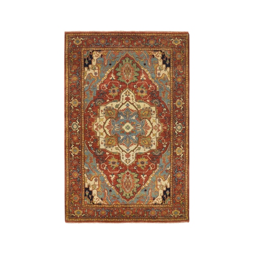 Terracotta Red, Densely Woven Natural Dyes, Soft Wool Hand Knotted, Antiqued Fine Heriz Re-Creation, Oriental Rug