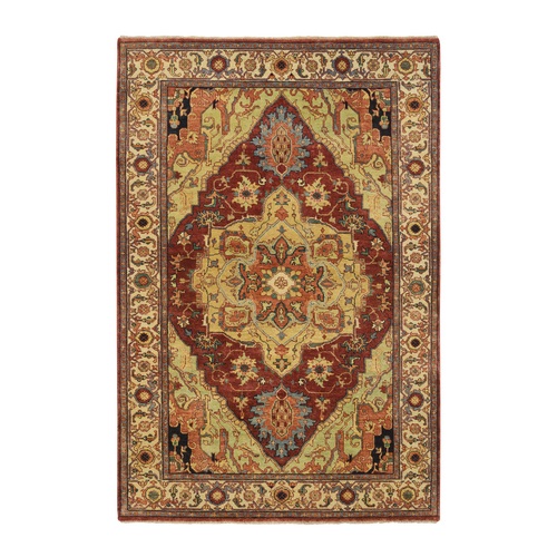 Terracotta Red, Hand Knotted Antiqued Fine Heriz Re-Creation Densely Woven, Natural Dyes Hand Spun Wool, Oriental Rug