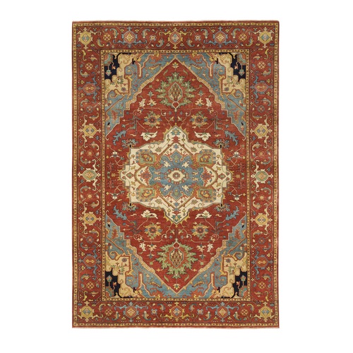Terracotta Red, Hand Knotted Antiqued Fine Heriz, Re-Creation Densely Woven, Natural Dyes Soft Wool, Oriental Rug