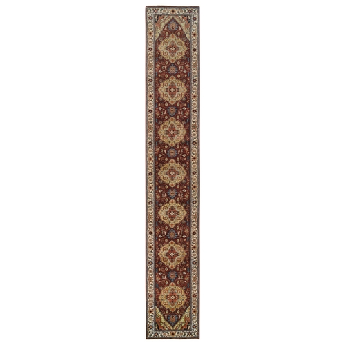 Terracotta Red, Hand Knotted Antiqued Fine Heriz Re-Creation Densely Woven, Natural Dyes Hand Spun Wool, XL Runner Oriental Rug