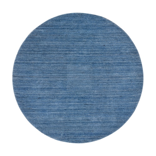 Denim Blue, Soft Wool Hand Loomed, Modern Design, Tone on Tone, Round Oriental Rug