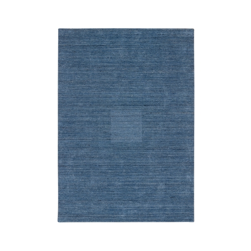 Denim Blue, Hand Loomed, Tone on Tone, Modern Design Soft and Plush Wool, Oriental Rug
