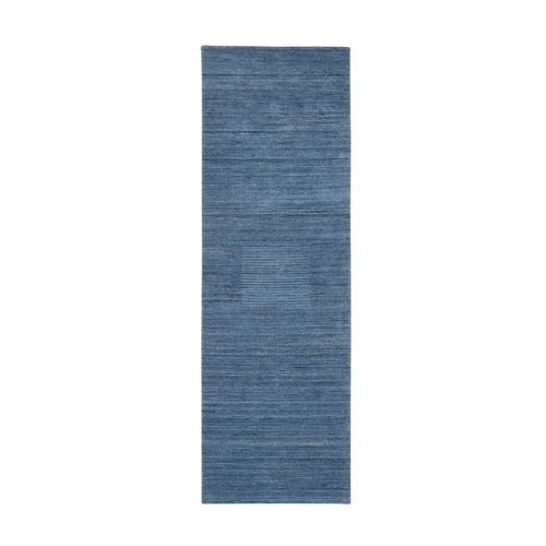 Denim Blue, Soft Wool Hand Loomed, Modern Design, Tone on Tone, Runner Oriental Rug