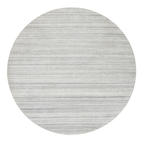 Platinum Gray and Cream, Plain Hand Loomed Undyed Natural Wool, Modern Design Thick and Plush, Round Oriental 