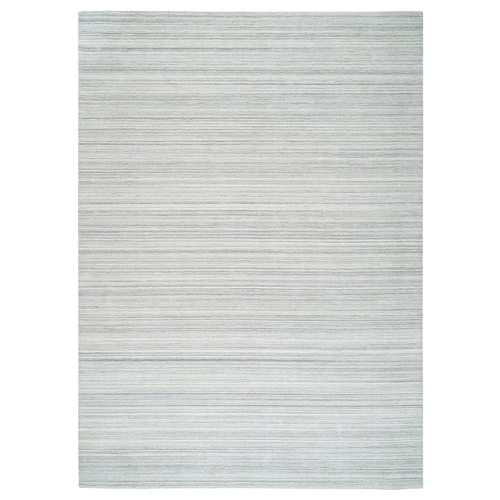 Platinum Gray and Cream, Thick and Plush Plain Hand Loomed, Undyed Natural Wool Modern Design, Oriental Rug