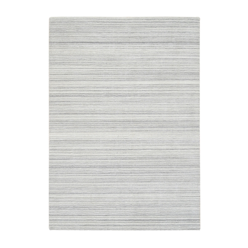 Platinum Gray and Cream, Undyed Natural Wool Modern Design, Thick and Plush Plain Hand Loomed, Oriental Rug