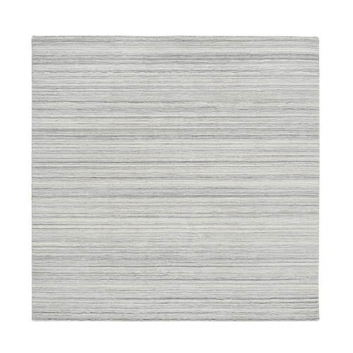 Platinum Gray and Cream, Modern Design Thick and Plush, Plain Hand Loomed Undyed Natural Wool, Square Oriental 