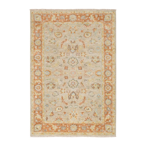 Tan Color, Pure Wool Hand Knotted Oushak Design, Supple Collection Thick and Plush, Oriental Rug