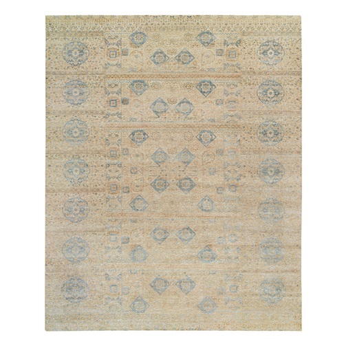 Gold and Silver, Mamluk Design, Silk With Textured Wool Hand Knotted, Oversized Oriental Rug