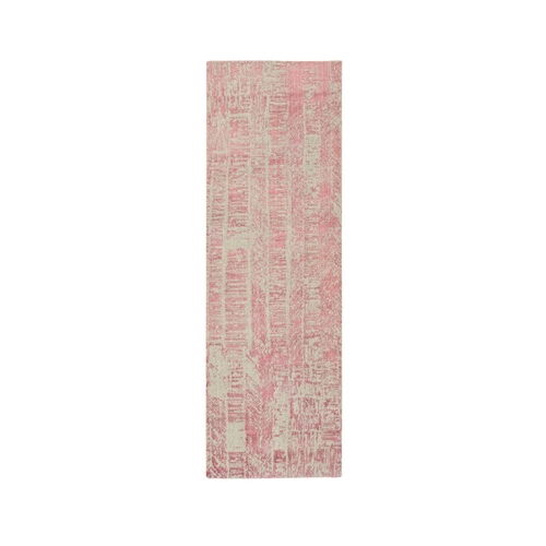 Rose Pink, Jacquard Hand Loomed, All Over Design Wool and Art Silk, Runner Oriental Rug