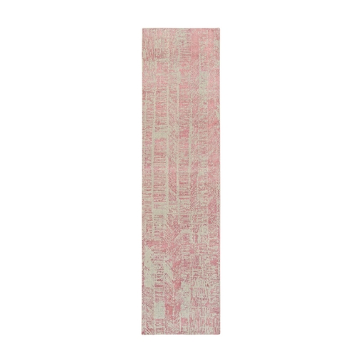 Rose Pink, All Over Design Wool and Art Silk, Jacquard Hand Loomed, Runner Oriental Rug