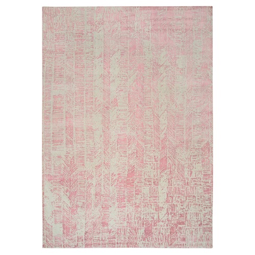 Rose Pink, All Over Design Wool and Art Silk, Jacquard Hand Loomed, Oriental Rug