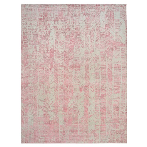 Rose Pink, Jacquard Hand Loomed, All Over Design Wool and Art Silk, Oversized Oriental Rug