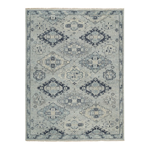 Silver Gray, Pure Wool Hand Knotted, Anatolian Design Supple Collection Thick and Plush, Oriental Rug