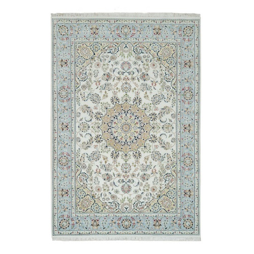 Ivory, Nain with Center Medallion Flower Design, 250 KPSI, 100% Wool, Hand Knotted, Oriental Rug
