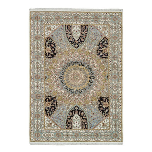Ivory, Nain with Gumbad Design, 250 KPSI Super Fine Weave, Natural Wool Hand Knotted, Oriental Rug