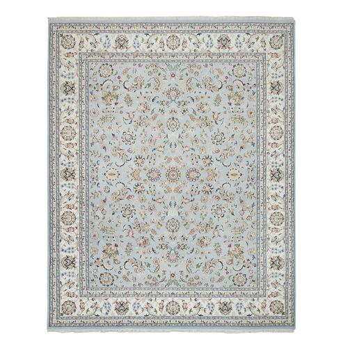 Light Blue, Nain With All Over Flower Design, 250 KPSI, Pure Wool, Hand Knotted, Oriental 