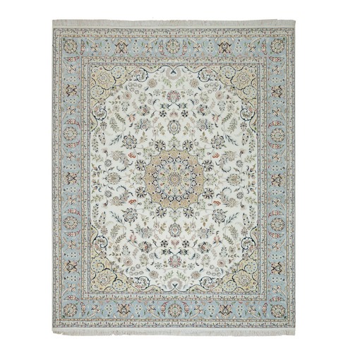 Nain with Center Medallion Flower Design, 250 KPSI, Organic Wool, Hand Knotted, Oriental Rug