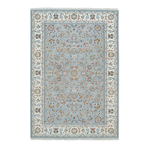 Light Blue, Nain With All Over Flower Design, 250 KPSI, Natural Wool, Hand Knotted, Oriental Rug