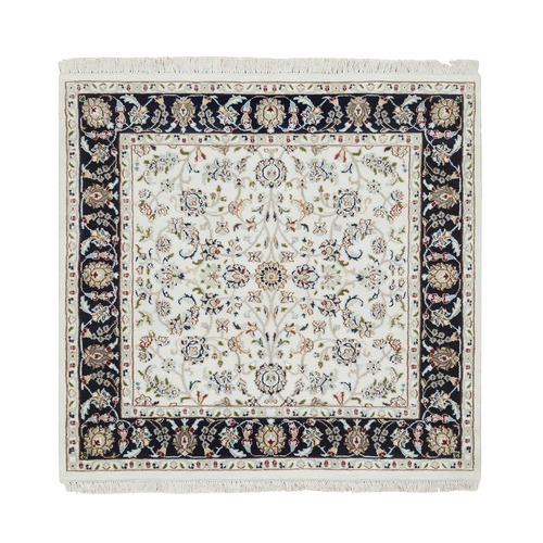 Ivory, Nain with All Over Flower Design 250 KPSI, Soft Wool Hand Knotted, Square Oriental Rug