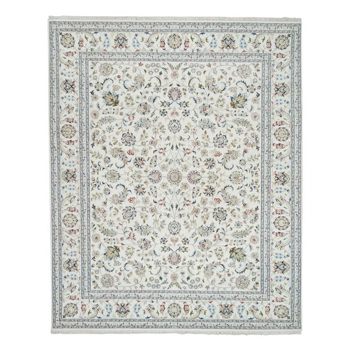 Ivory, Extra Soft Wool Hand Knotted, Nain with All Over Flower Design 250 KPSI, Oriental Rug