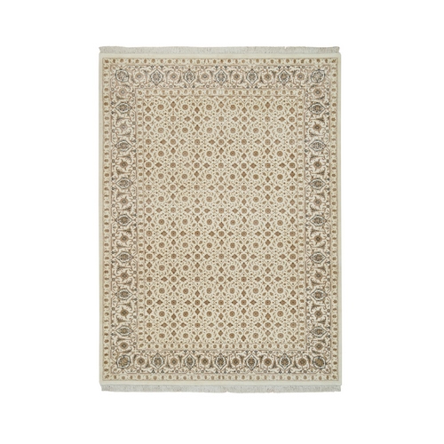 Ivory, Herati with All Over Fish Mahi Design, 250 KPSI Densely Woven, Natural Wool Hand Knotted, Runner Oriental Rug