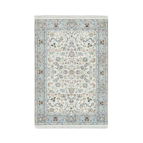 Ivory, Nain with All Over Flower Design 250 KPSI, Extra Soft Wool Hand Knotted, Oriental Rug
