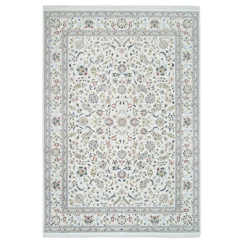Ivory, Nain with All Over Flower Design 250 KPSI, Extra Soft Wool Hand Knotted, Oriental Rug