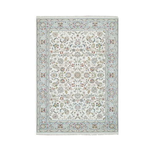 Ivory, Pure Wool Hand Knotted, Nain with All Over Flower Design 250 KPSI, Oriental Rug