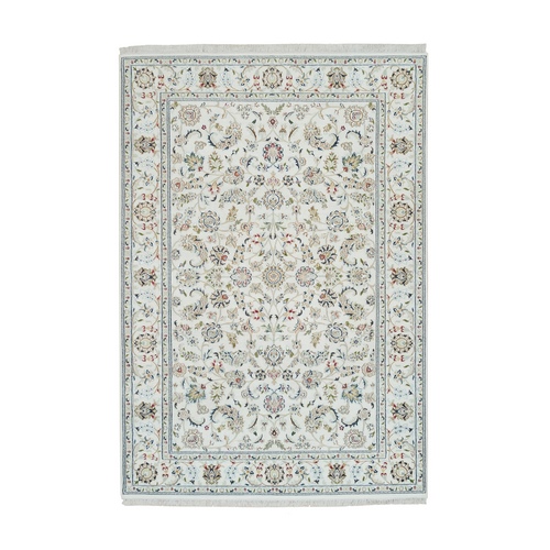 Ivory, Extra Soft Wool Hand Knotted, Nain with All Over Flower Design 250 KPSI, Oriental Rug