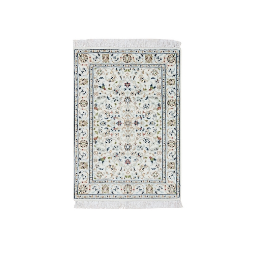 Ivory, 250 KPSI 100% Wool, Hand Knotted Nain with All Over Flower Design, Mat Oriental Rug